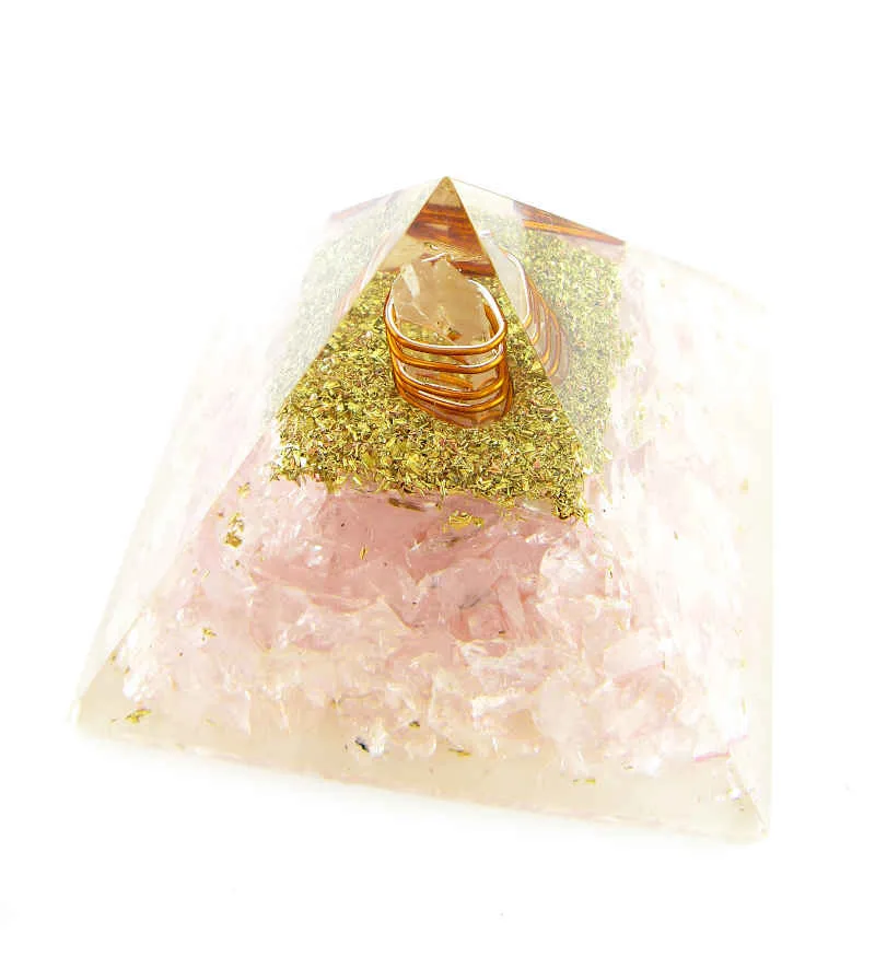 Orgone Orgonite Rose Quartz Pyramid w/ Quartz Crystal & Copper Spiral