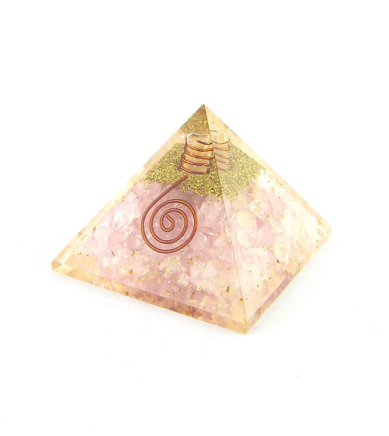 Orgone Orgonite Rose Quartz Pyramid w/ Quartz Crystal & Copper Spiral