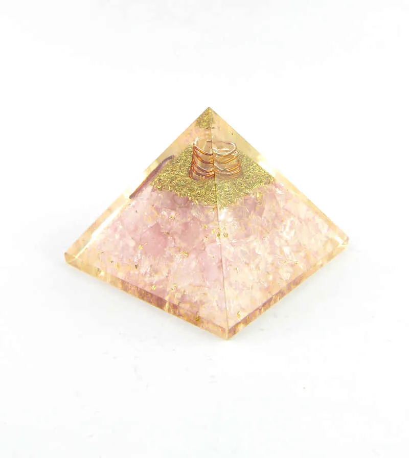 Orgone Orgonite Rose Quartz Pyramid w/ Quartz Crystal & Copper Spiral