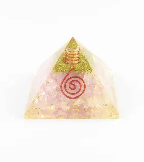 Orgone Orgonite Rose Quartz Pyramid w/ Quartz Crystal & Copper Spiral