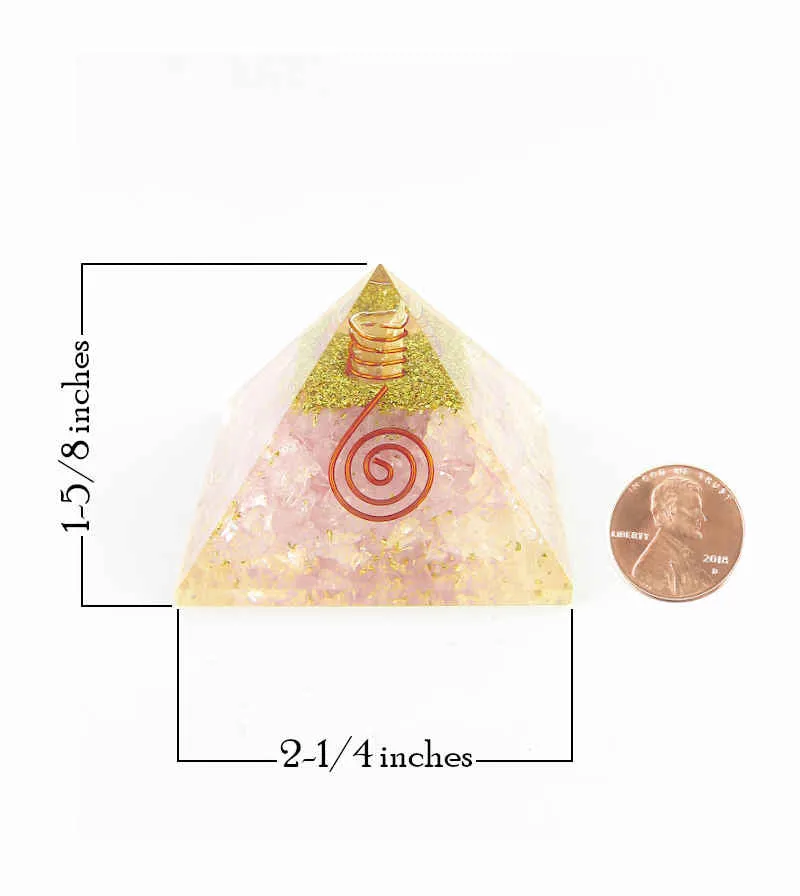 Orgone Orgonite Rose Quartz Pyramid w/ Quartz Crystal & Copper Spiral