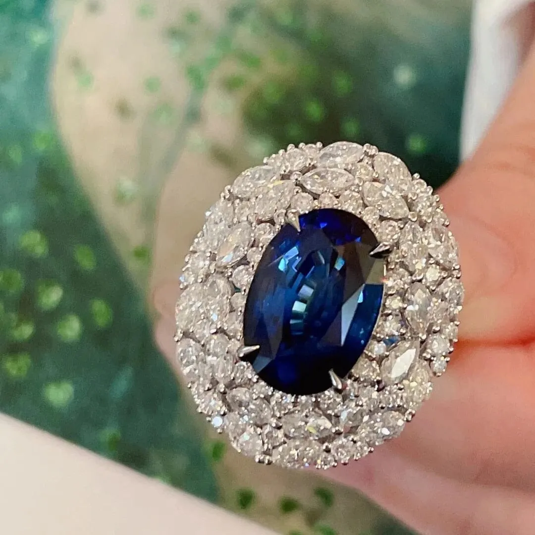 Oversized Luxury Oval Blue Sapphire Ring