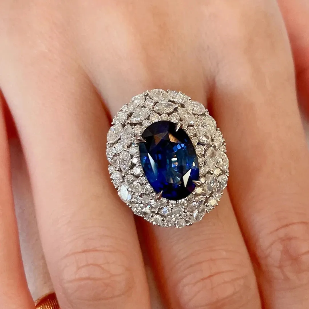 Oversized Luxury Oval Blue Sapphire Ring