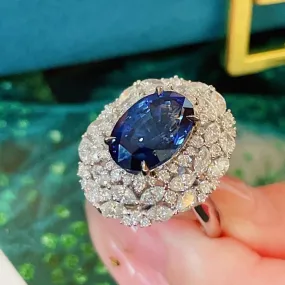 Oversized Luxury Oval Blue Sapphire Ring