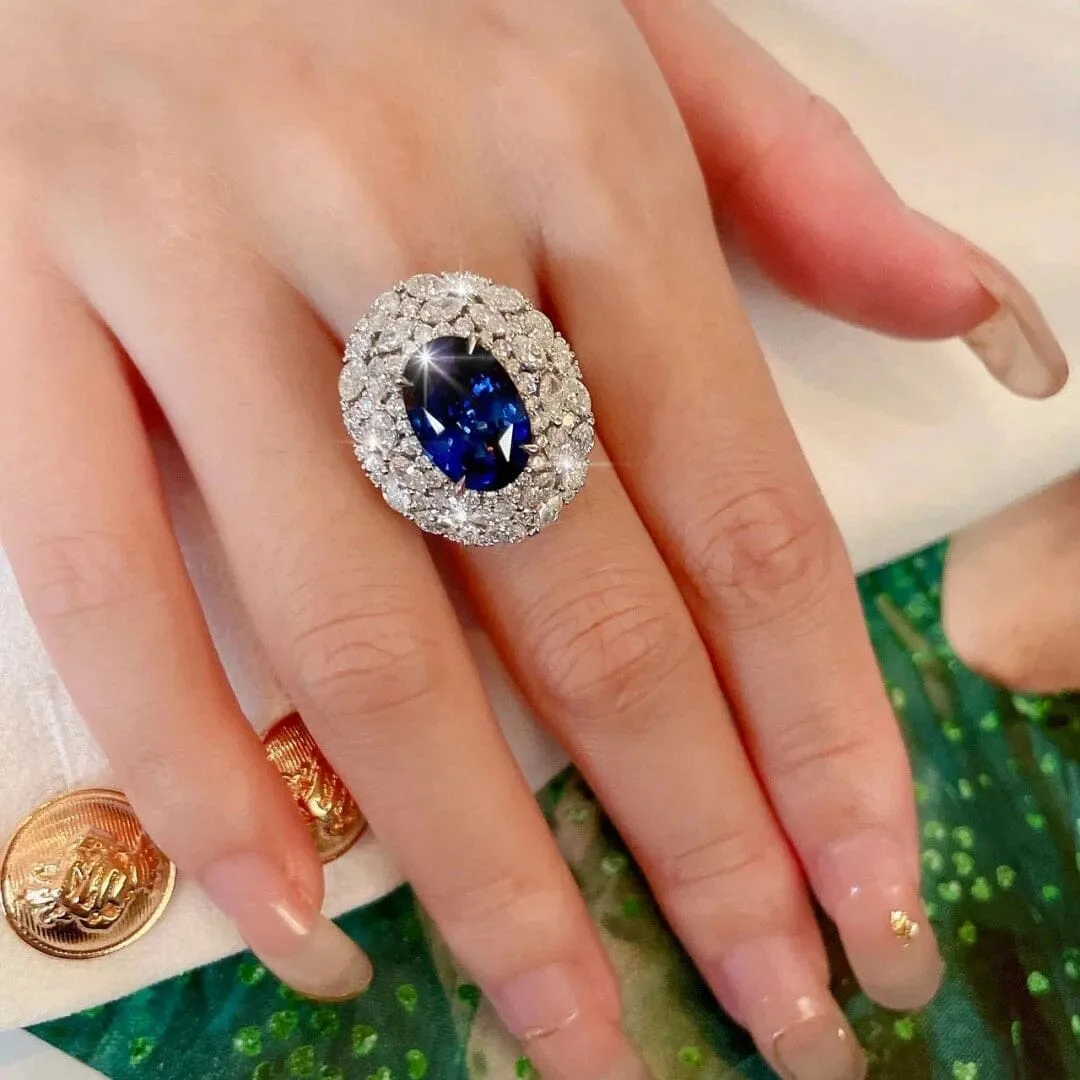 Oversized Luxury Oval Blue Sapphire Ring