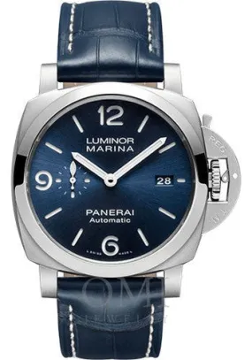 PANERAI LUMINOR MARINA STAINLESS STEEL 44MM BLUE DIAL PAM01313 WITH BLUE LEATER STRAP