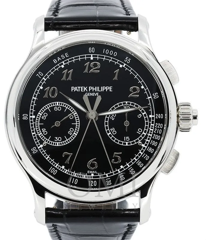 PATEK PHILIPPE GRAND COMPLICATIONS PLATINUM SPLIT-SECONDS CHRONOGRAPH BLACK DIAL 5370P-001 WITH LEATHER STRAP