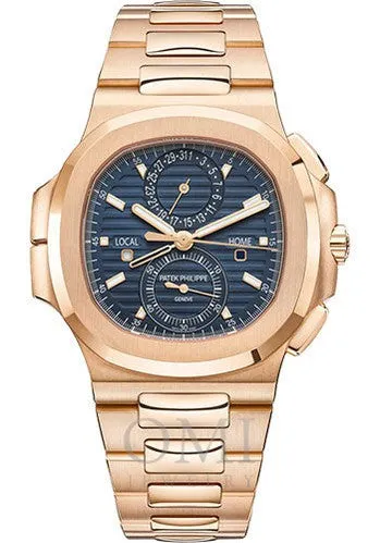 Patek Philippe Nautilus Self-Winding Travel Time Chronograph 5990 40.5MM Sunburst Blue Dial With Rose Gold Bracelet