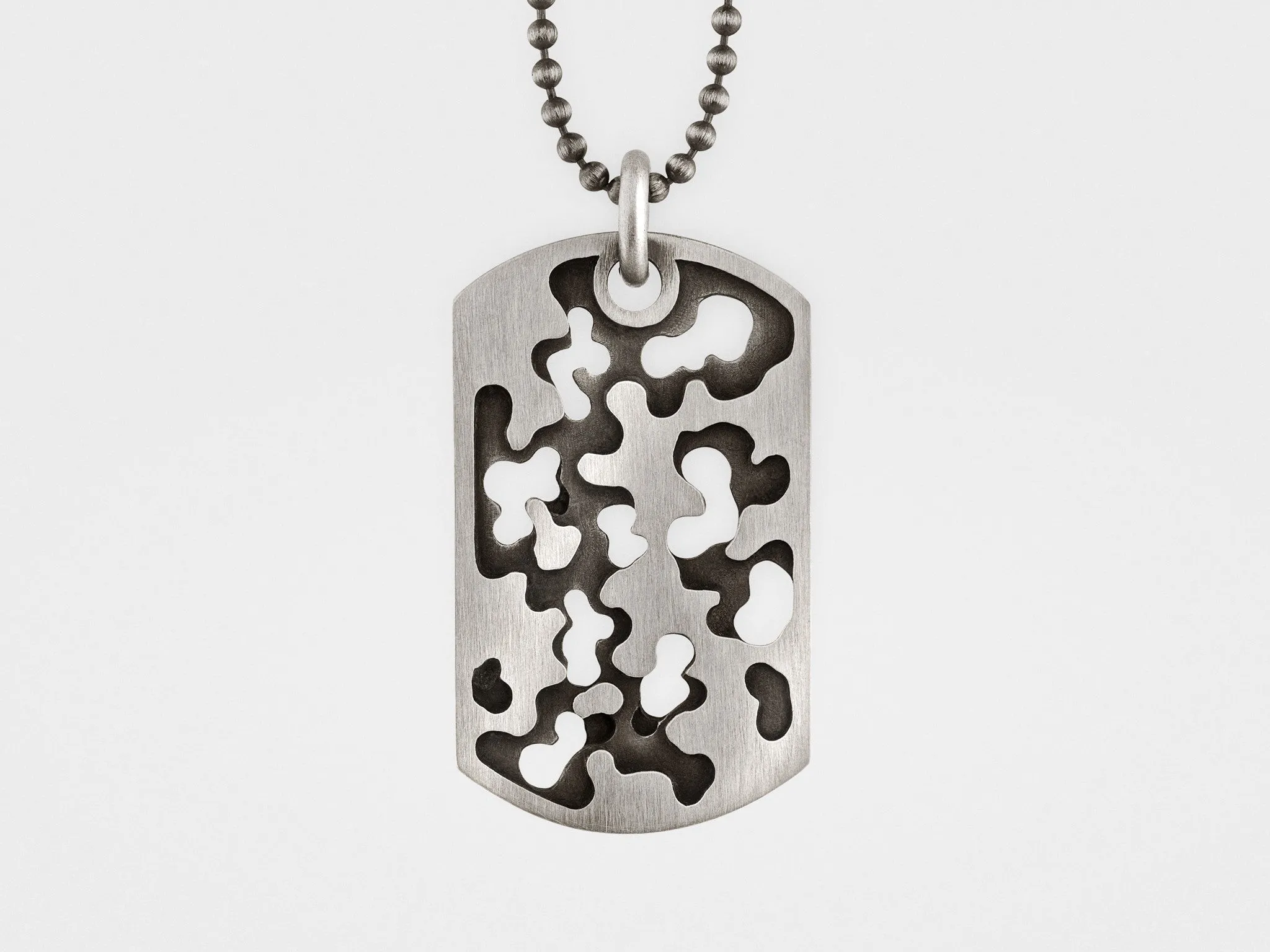 Perforated Camouflage Dog Tag Necklace in Sterling Silver