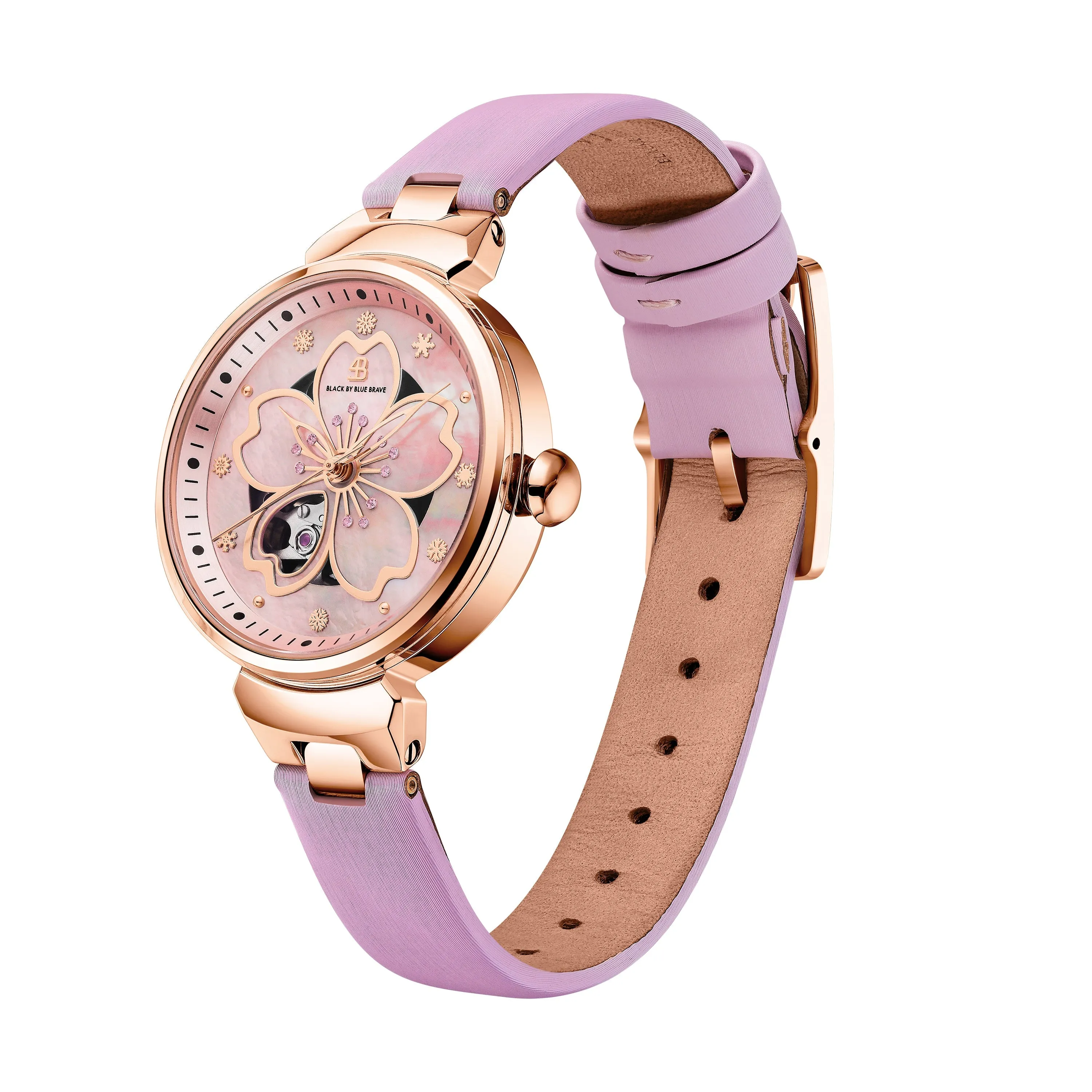 PINK CHERRY BLOSSOM 36MM AUTOMATIC WATCH & ROSEGOLD BRACELET & PINK CERAMIC