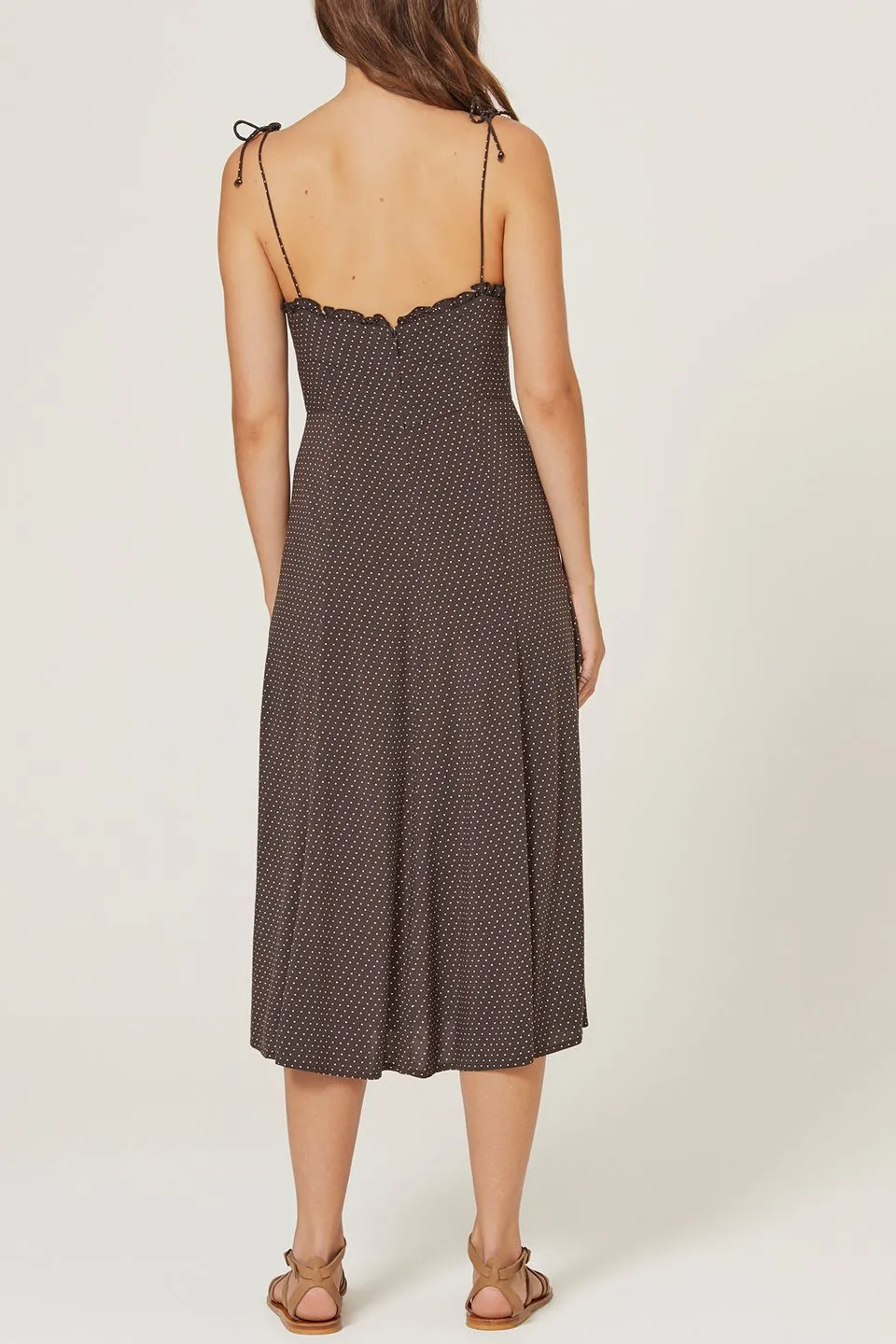 Pippi Juliette Strappy Charcoal Spot Midi Dress