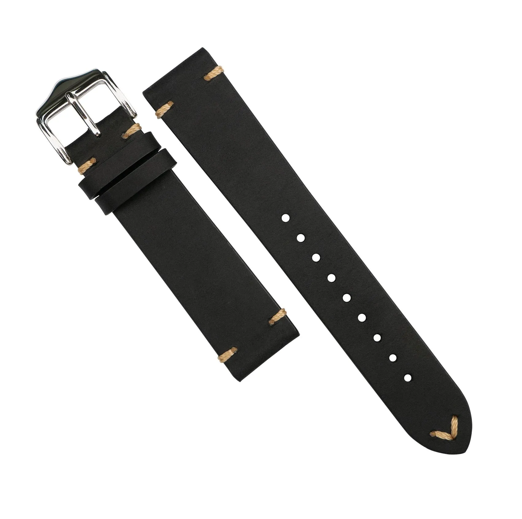 Premium Vintage Calf Leather Watch Strap in Black