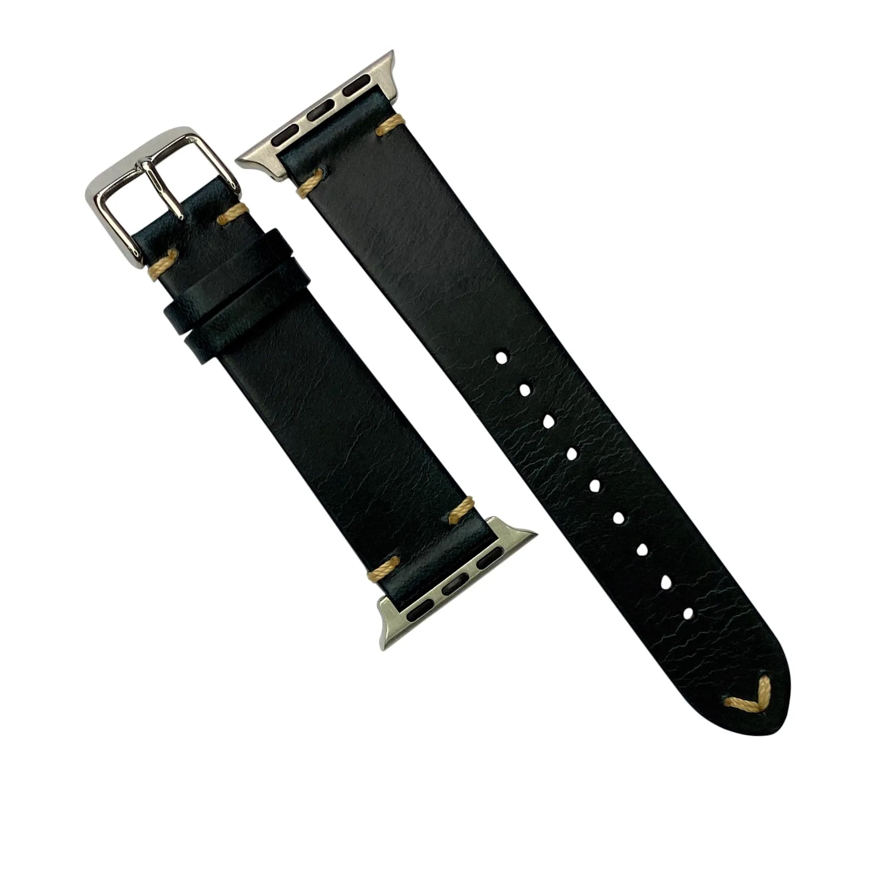 Premium Vintage Oil Waxed Leather Strap in Navy (Apple Watch)