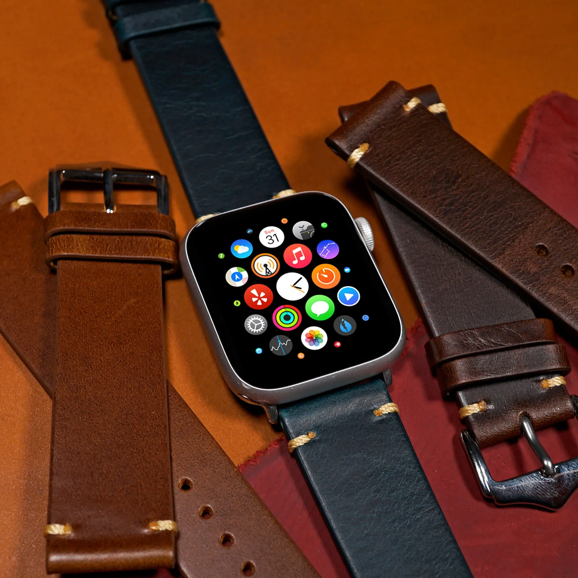 Premium Vintage Oil Waxed Leather Strap in Navy (Apple Watch)