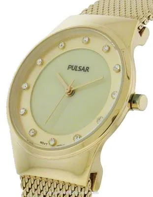 Pulsar Ladies Easy Style Watch - 12 Swarovski Crystals - Champagne & Gold