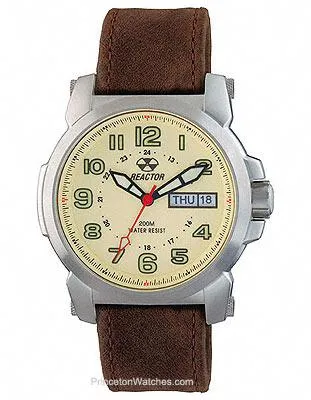 Reactor Mens Atom - Tusk Colored Dial - Stainless Case - Brown Leather Strap