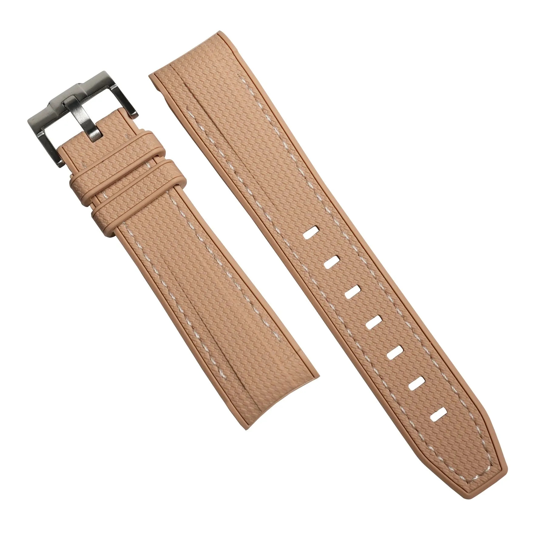 Retro Curved End Rubber Strap for Omega x Swatch Moonswatch in Biege