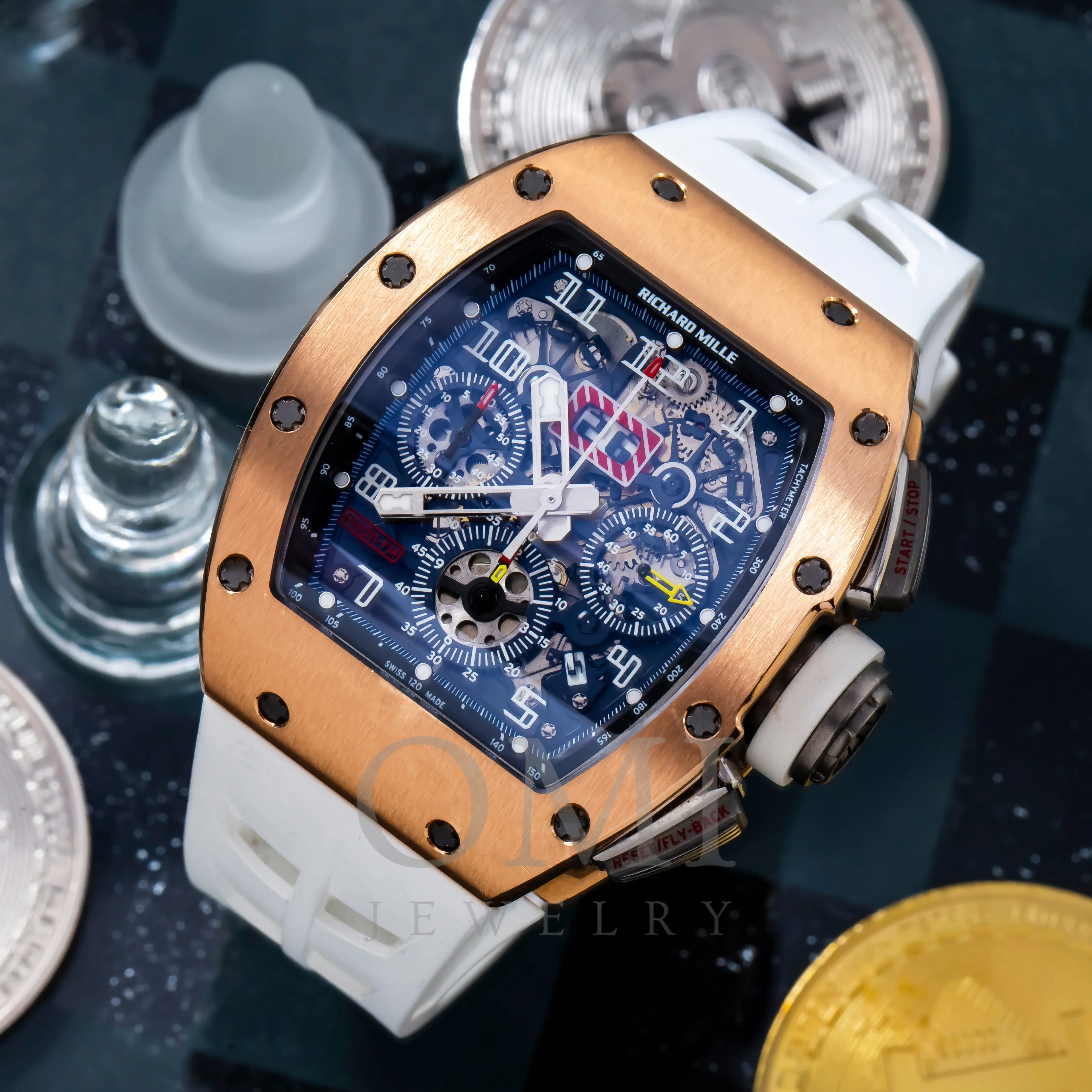 Richard Mille RM 011-FM Felipe Massa Chronograph 50MM Transparent Dial With White Rubber Bracelet