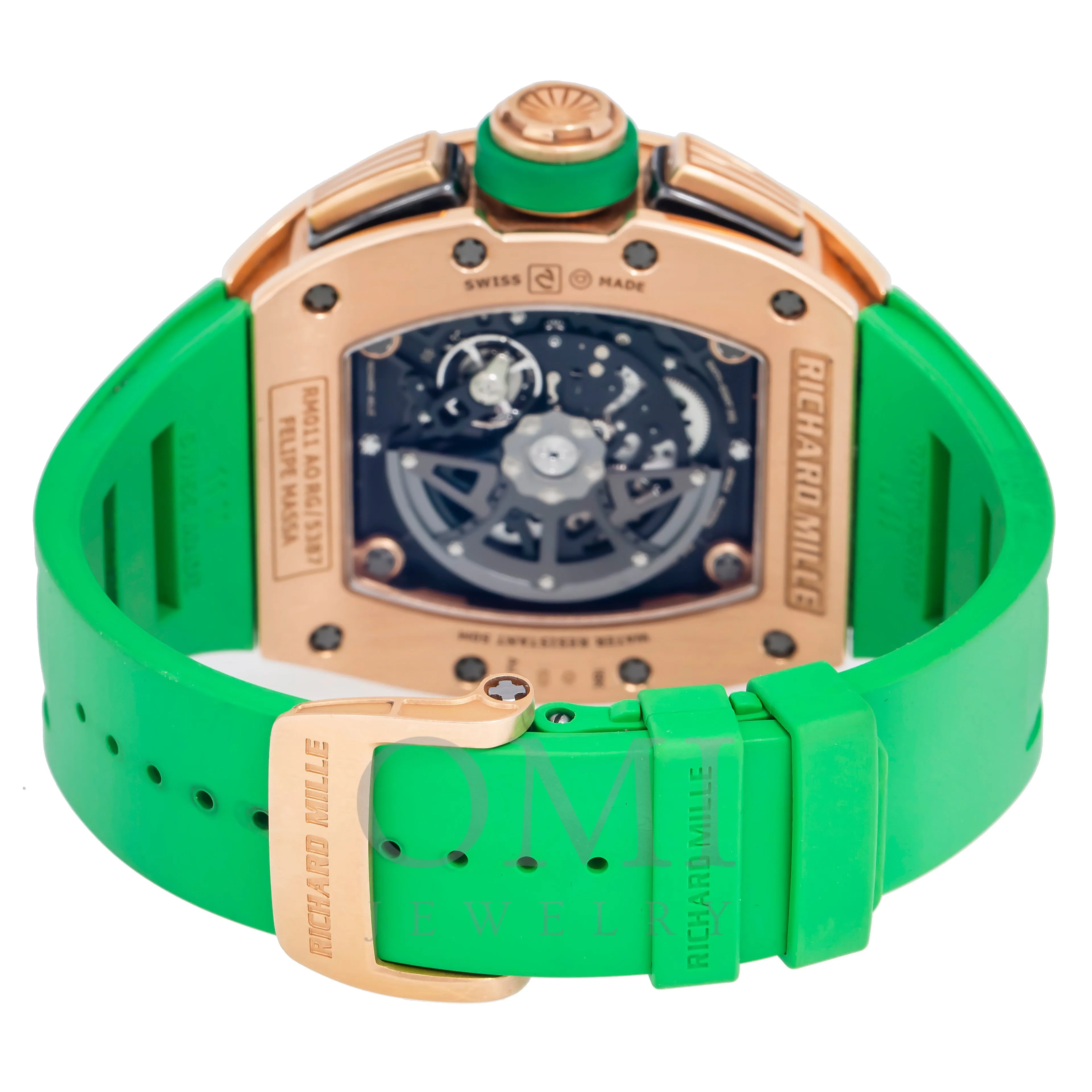 Richard Mille Roberto Mancini RM 011 50MM Transparent Dial With Green Rubber Bracelet