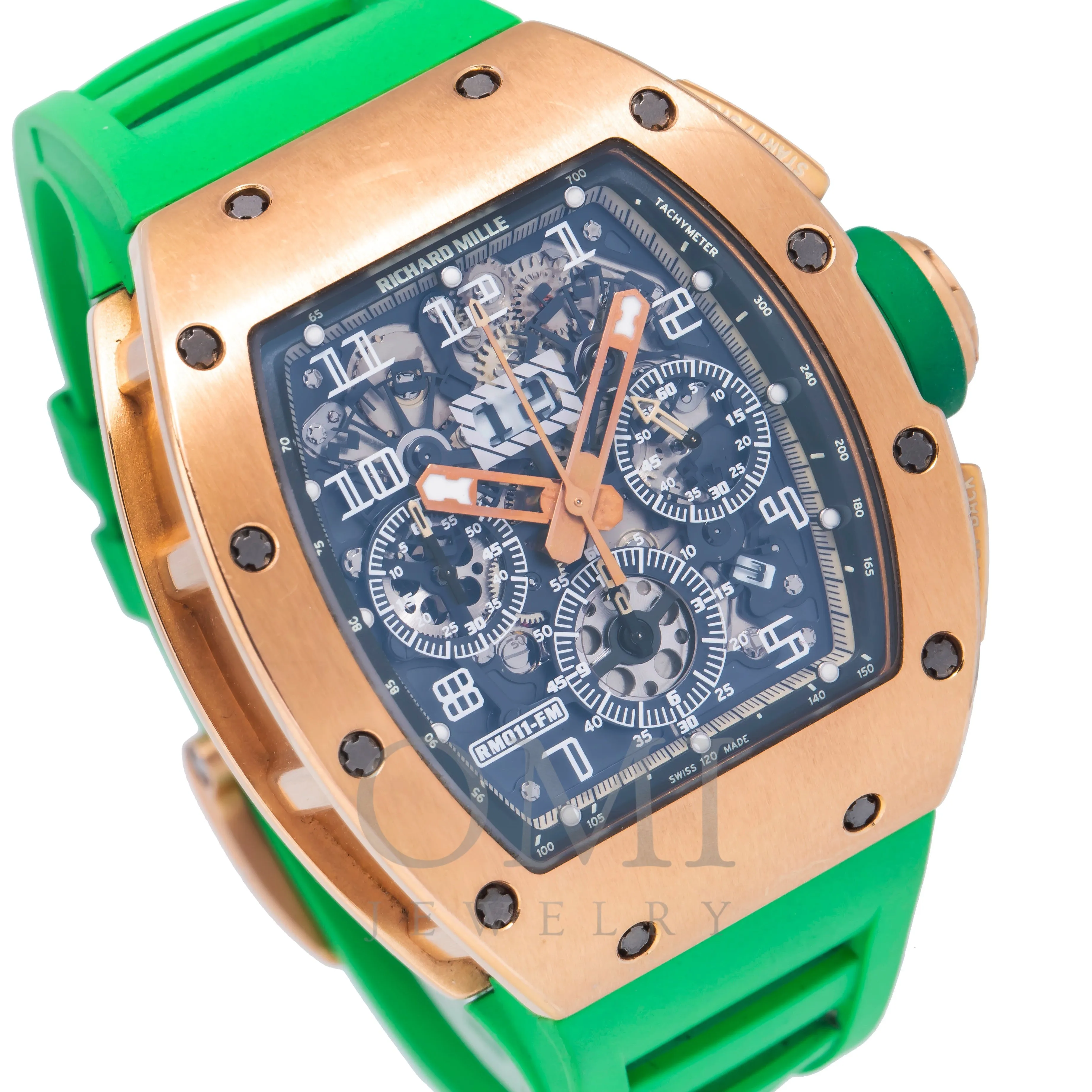 Richard Mille Roberto Mancini RM 011 50MM Transparent Dial With Green Rubber Bracelet