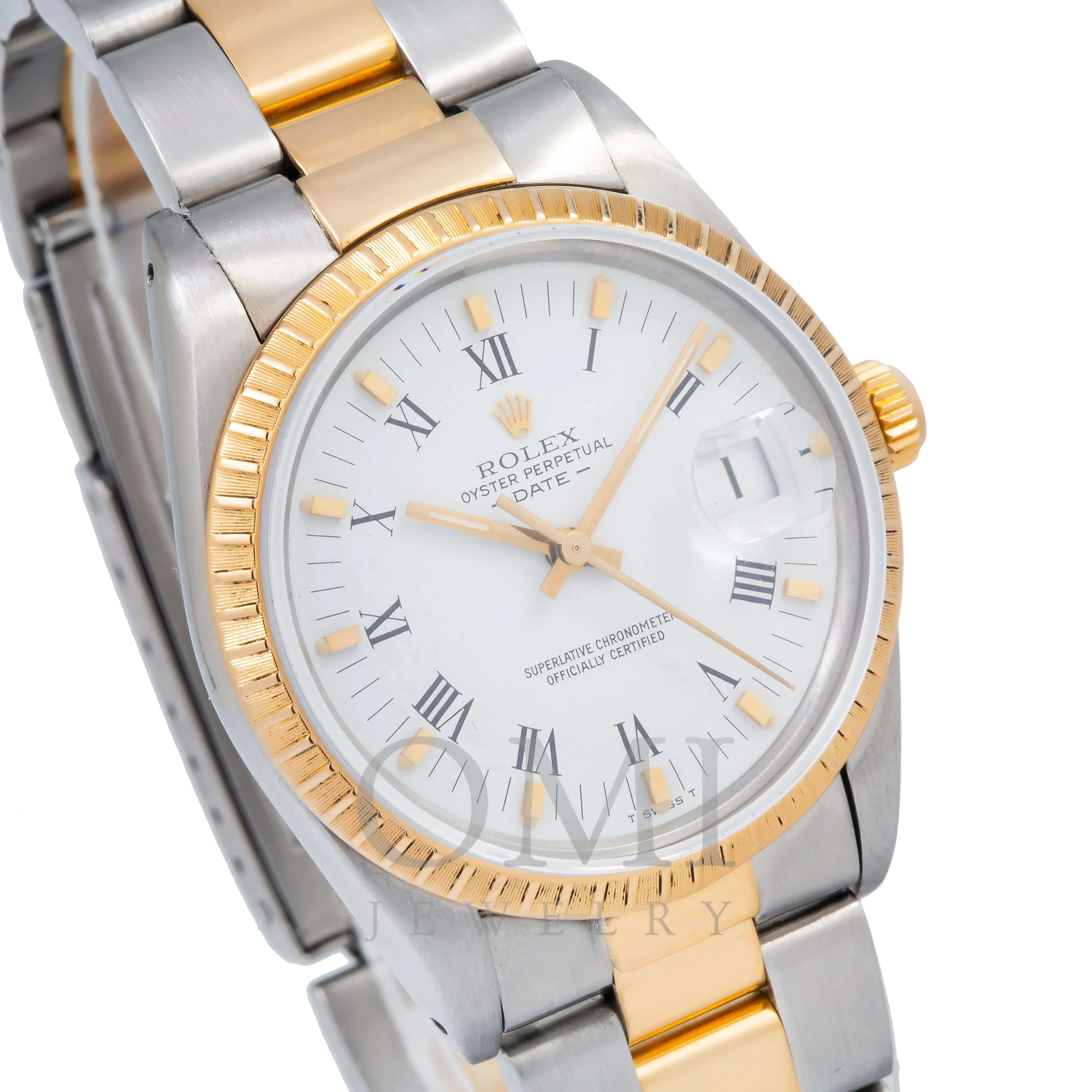 Rolex Date 15223 34MM White Roman Dial With Two Tone Oyster Bracelet