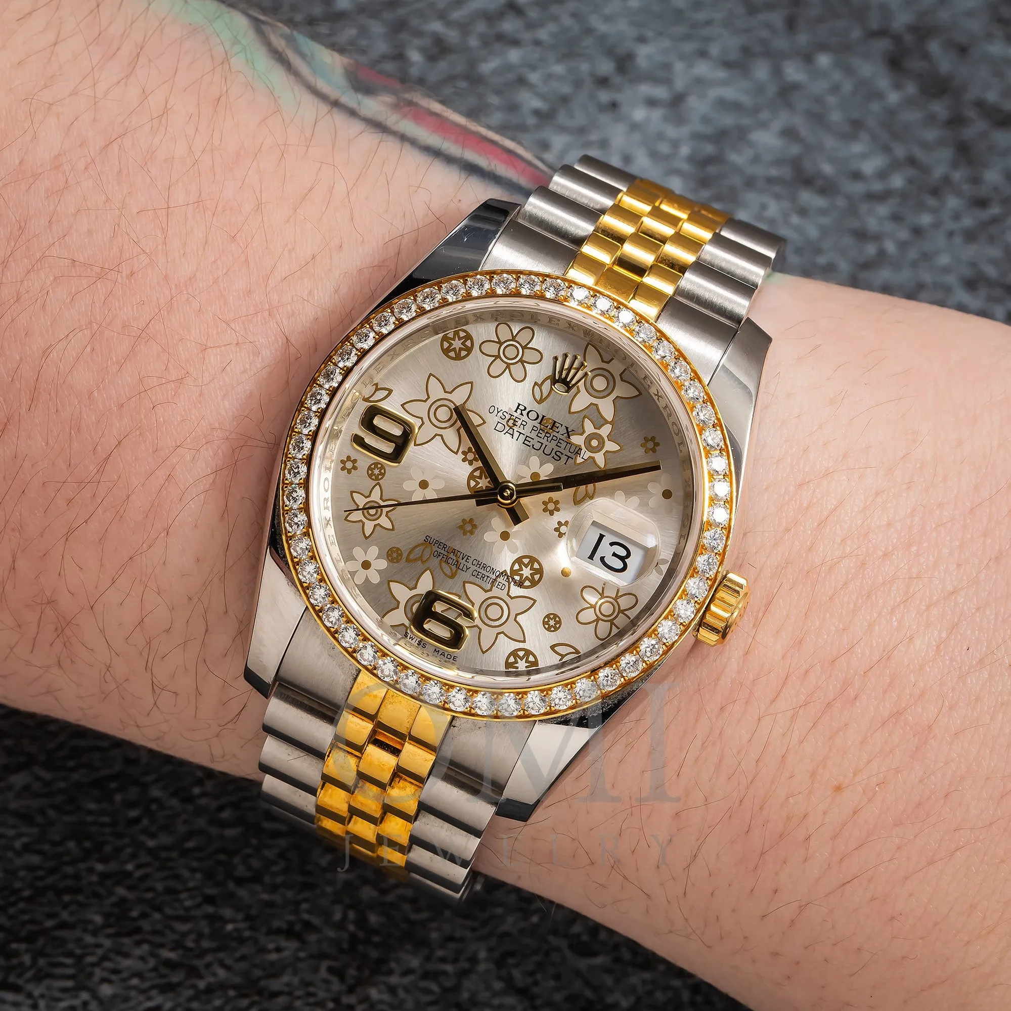 Rolex Datejust 116243 36MM Flower Diamond Dial With Yellow Gold Diamond Bezel