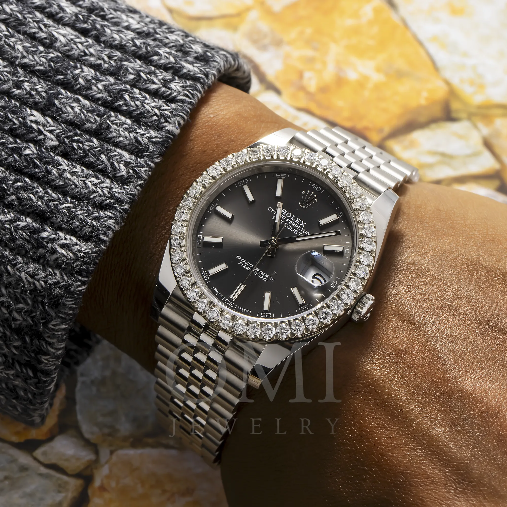 ROLEX DATEJUST 126300 41MM BLACK DIAL AND DIAMOND BEZEL WITH STAINLESS STEEL JUBILEE BRACELET