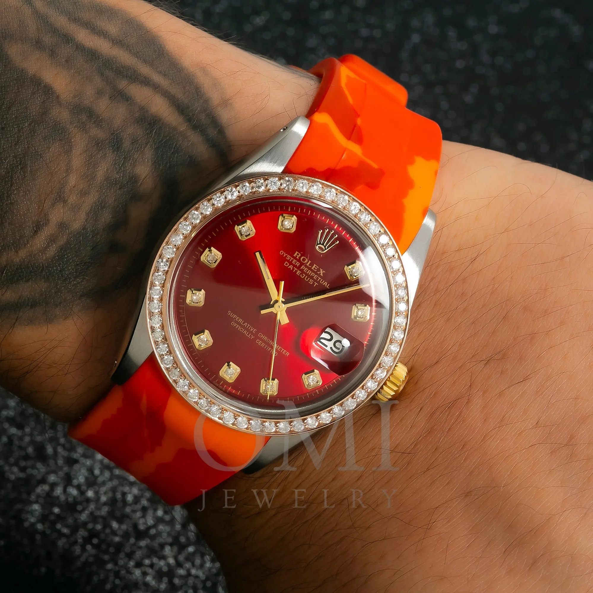 Rolex Datejust 1603 36MM Red Diamond Dial With Diamond Bezel