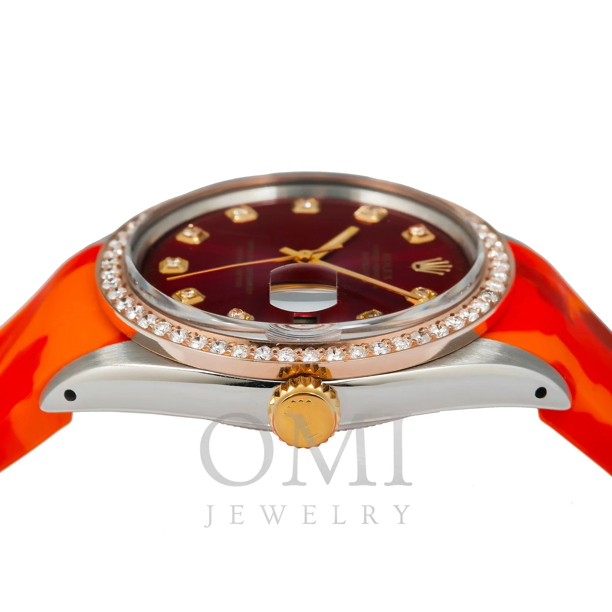 Rolex Datejust 1603 36MM Red Diamond Dial With Diamond Bezel