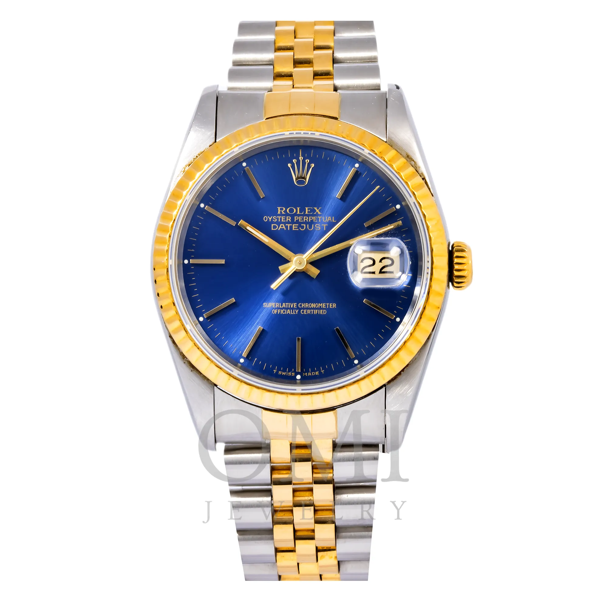 ROLEX DATEJUST 16233 36MM BLUE DIAL WITH TWO TONE JUBILEE BRACELET