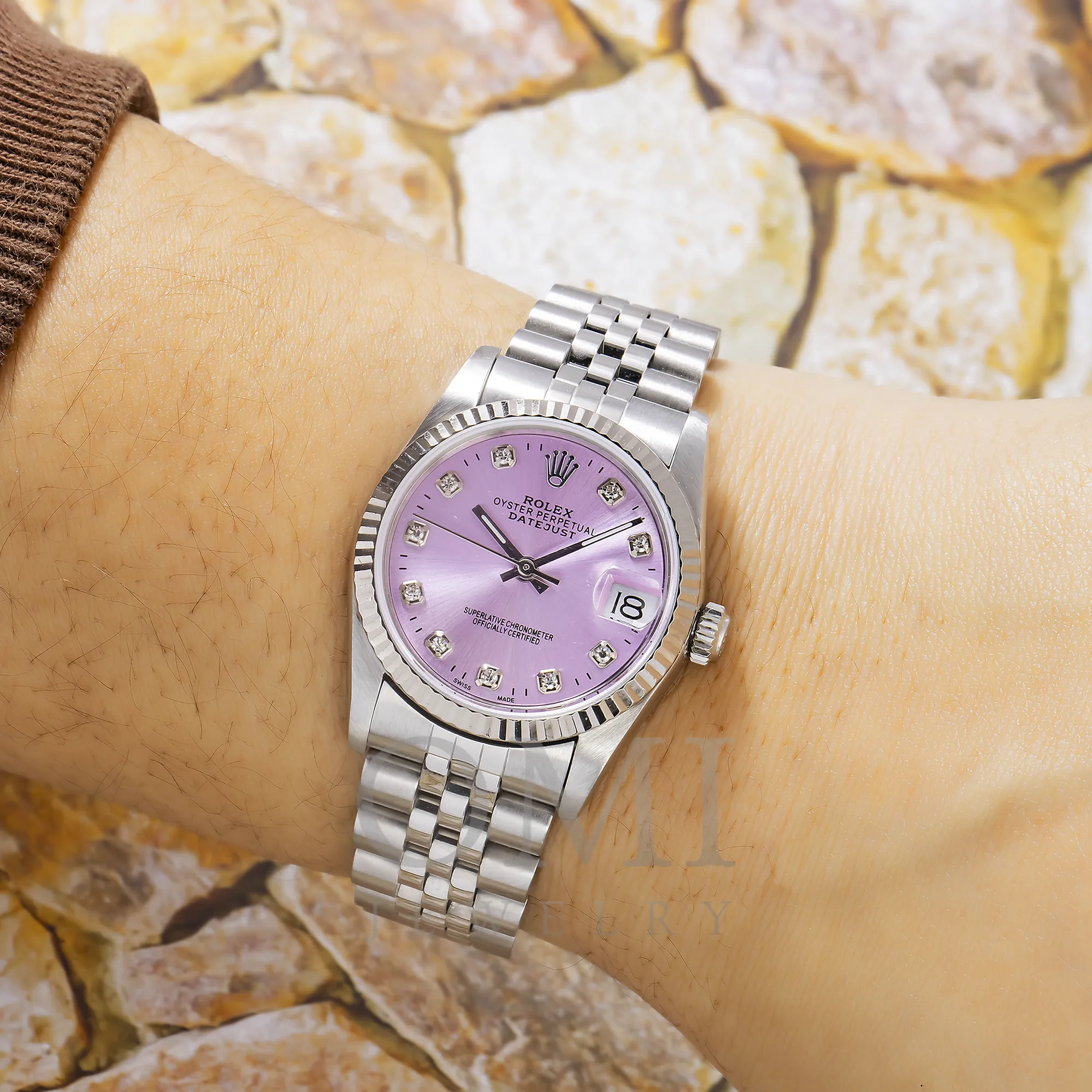 ROLEX DATEJUST 68274 31MM PURPLE DIAMOND DIAL WITH STAINLESS STEEL JUBILEE BRACELET