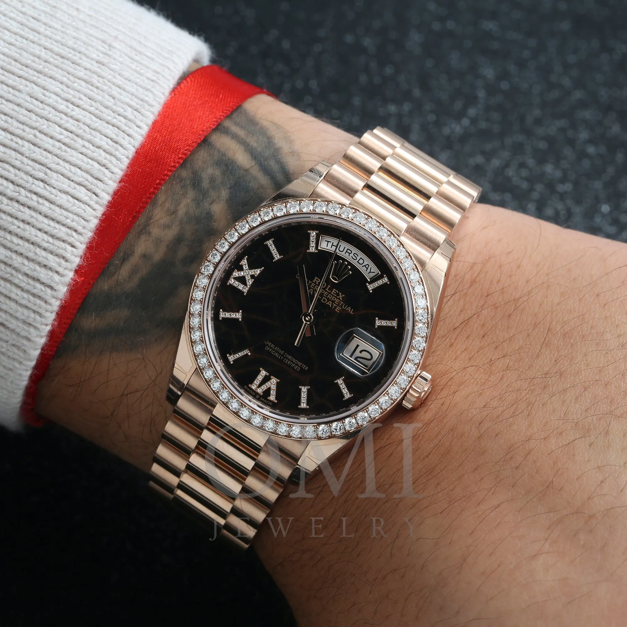 Rolex Day-Date 128345 36MM Marbled Diamond Dial With Rose Gold Diamond Bezel