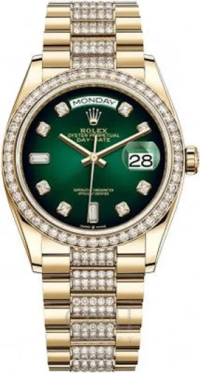 Rolex Day-Date 128348RBR 36MM - Yellow Gold Watch With Pave Diamonds Oyster Yellow Gold President Bracelet And Diamond Bezel