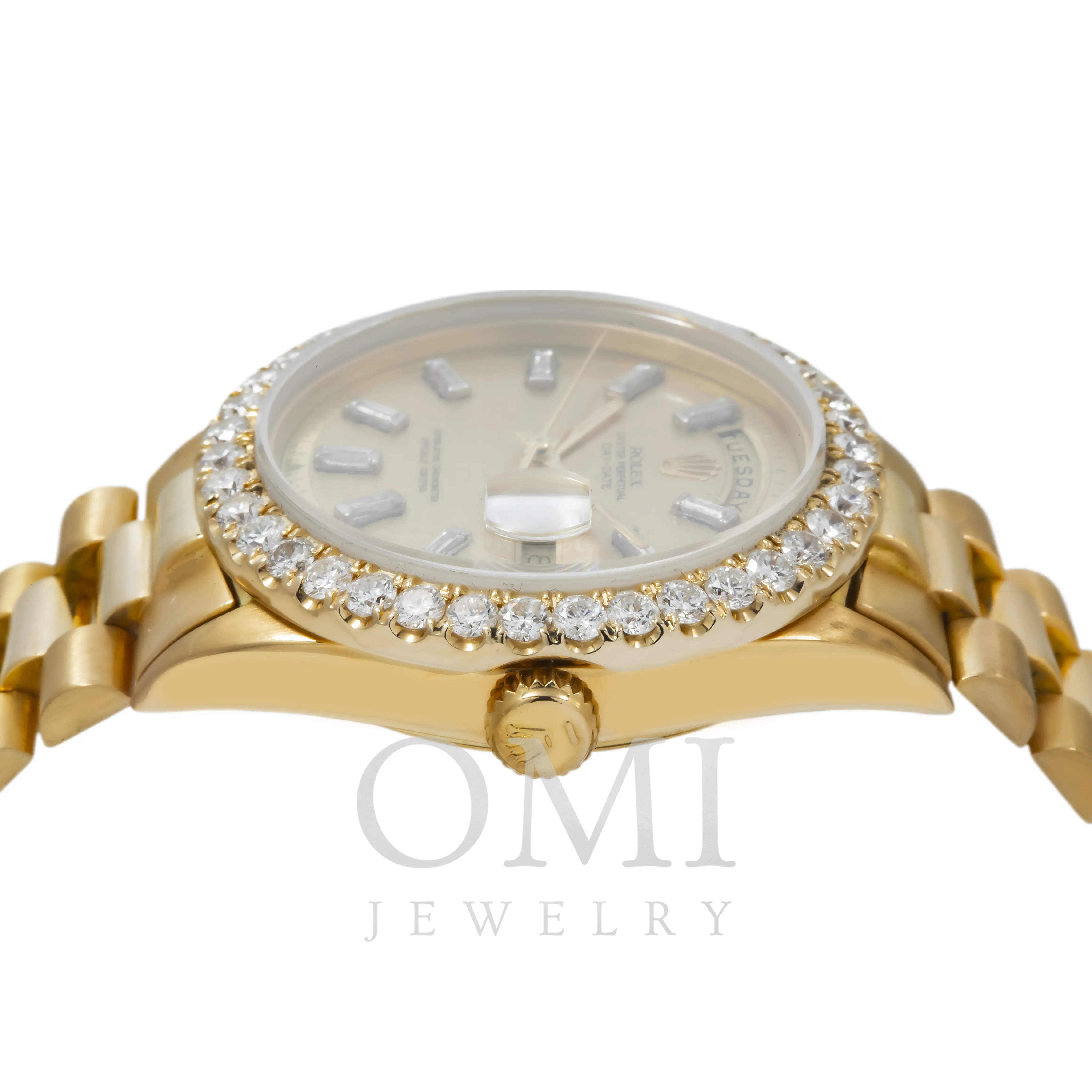 Rolex Day-Date 1803 36MM Champagne Baguette Diamond Dial With Diamond Bezel