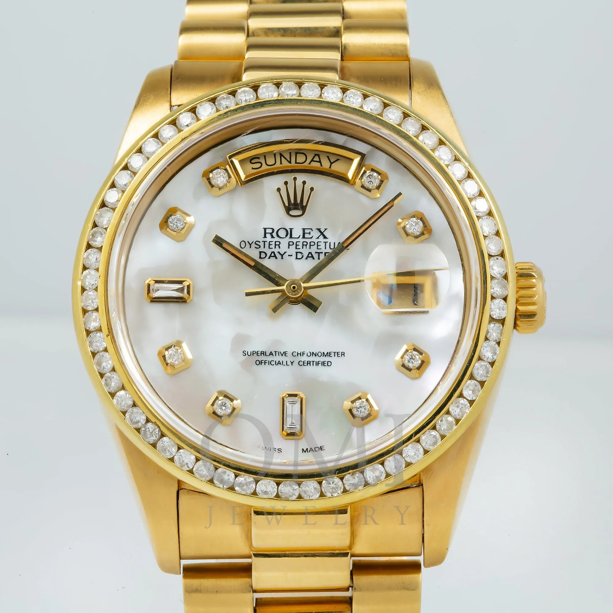 Rolex Day-Date 18038 36MM Mother Of Pearl Diamond Dial With Yellow Gold Diamond Bezel