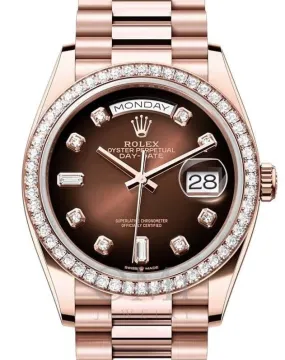 ROLEX DAY-DATE 36 PRESIDENT ROSE GOLD BROWN OMBRE DIAL & DIAMOND BEZEL 128345RBR WITH ROSE GOLD PRESIDENT OYSTER BRACELET