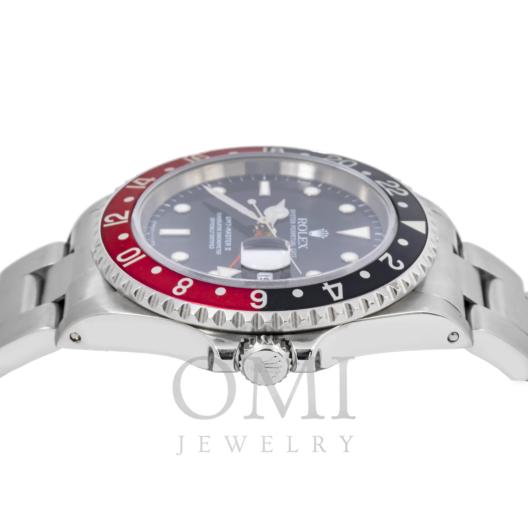 Rolex GMT-Master II Stainless Steel 40mm Black Dial Red/Blue Pepsi Aluminum Bezel Non-SEL Oyster Bracelet Holes Case 16710