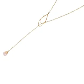 Rose Quartz Teardrop Lariat Necklace in Gold