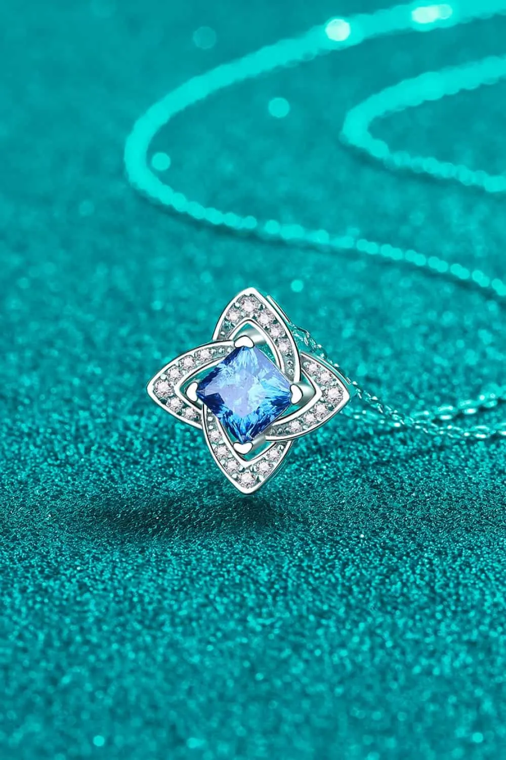 Sky Blue 1 Ct Moissanite Floral Pendant Necklace