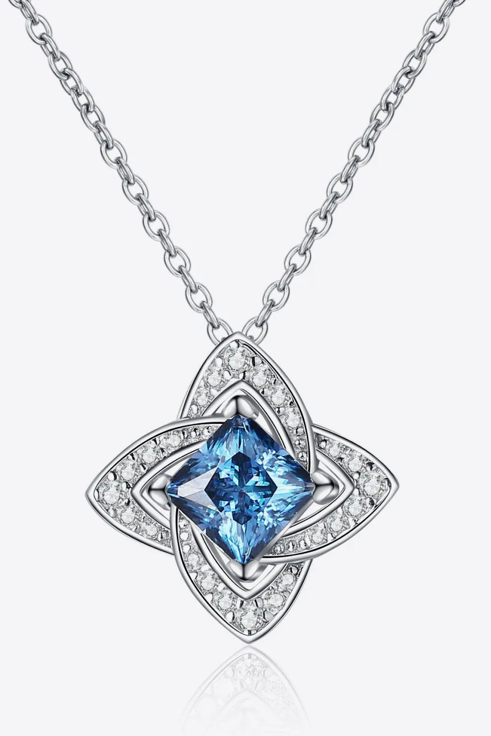 Sky Blue 1 Ct Moissanite Floral Pendant Necklace