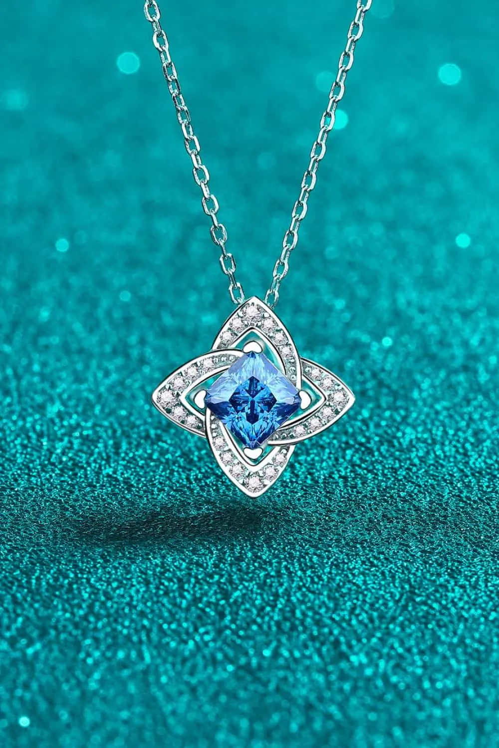 Sky Blue 1 Ct Moissanite Floral Pendant Necklace