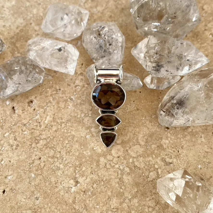 Smoky Quartz Pendant with Three Faceted Gems - Trio