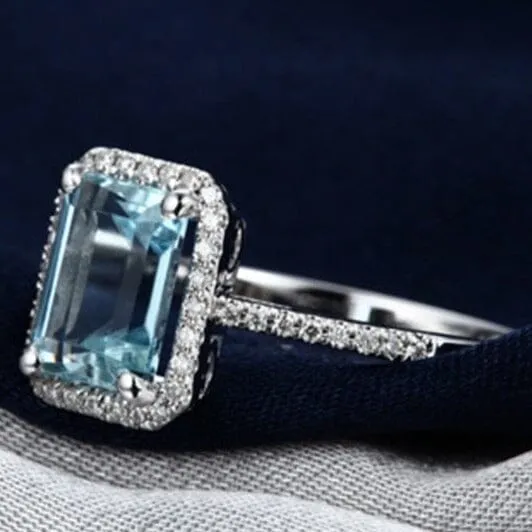 Square Blue Clear Ring