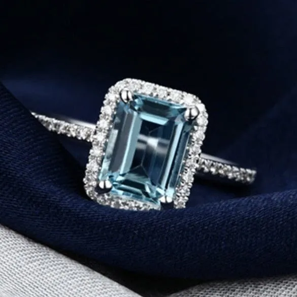 Square Blue Clear Ring