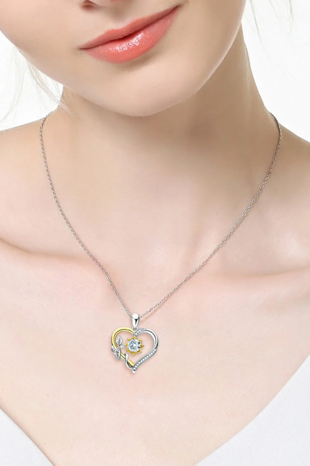 Two-Tone 1 Ct Moissanite Heart Pendant Necklace