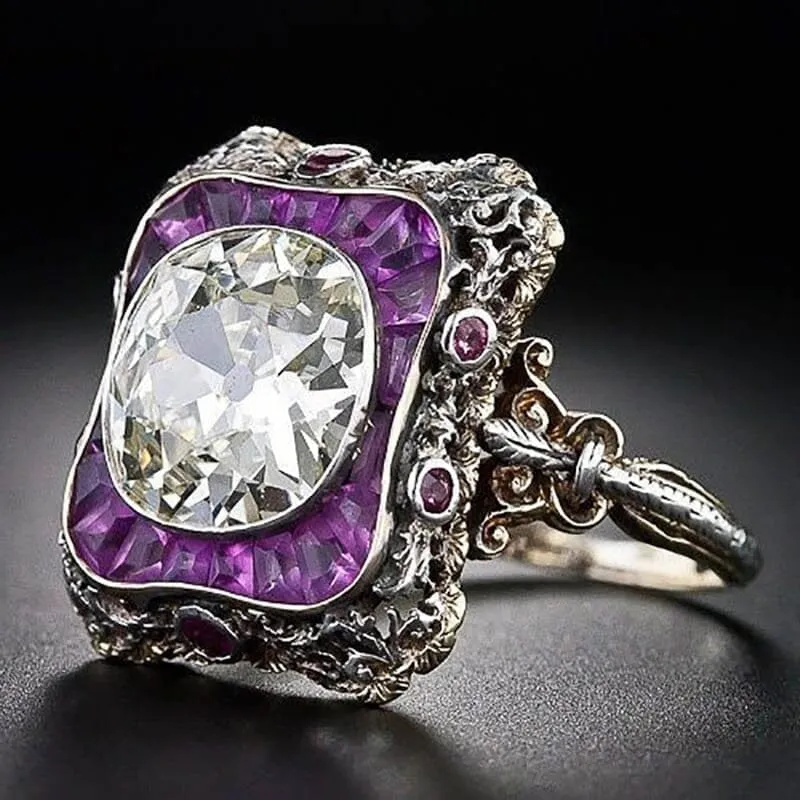 Unique Elegant SquareAmethyst Ring