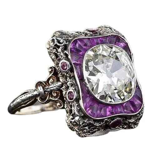 Unique Elegant SquareAmethyst Ring