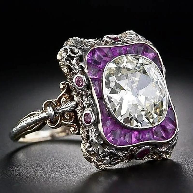 Unique Elegant SquareAmethyst Ring