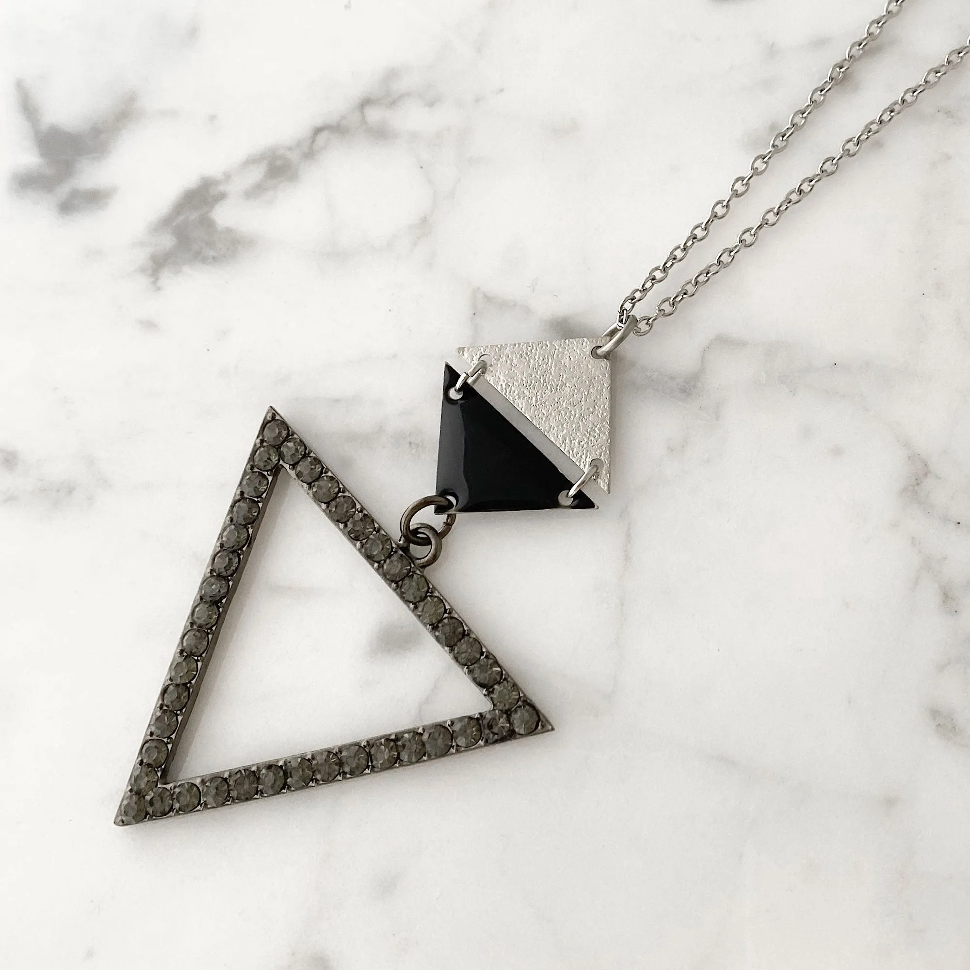 VANCE black and silver triangle necklace