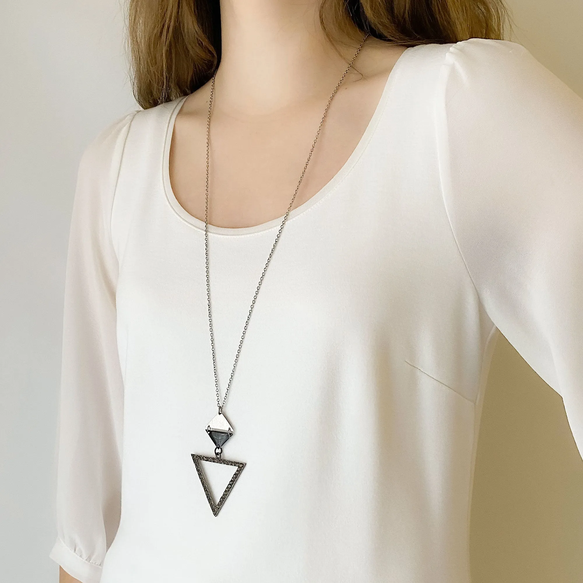 VANCE black and silver triangle necklace